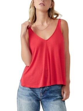 Free People Dani Swing Tank Top Bella Rosa Coral Ribbed V Neck Medium M